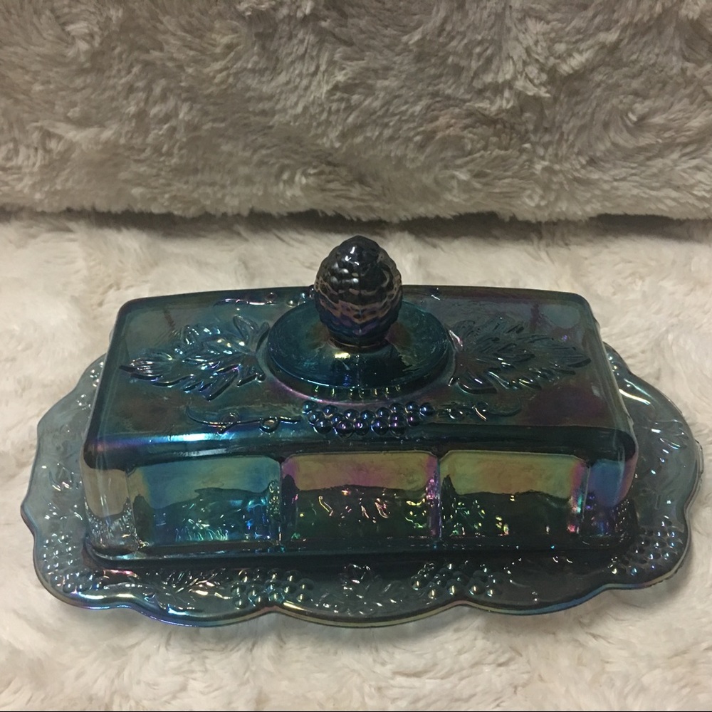 COPY - Vintage Carnival Blue Glass Butter Dish See Picture number five edges ar…